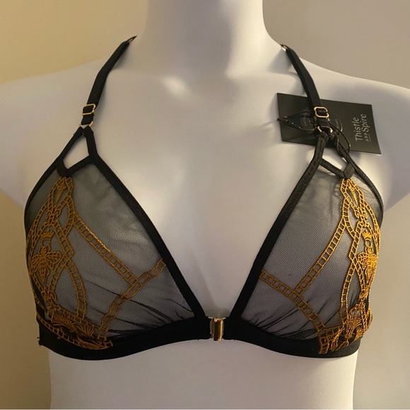 Thistle & Spire Black and Gold Strappy Lace Bralette NWT - Picture 5 of 8